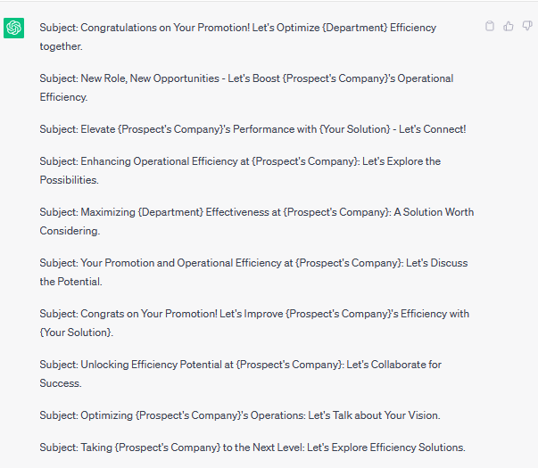 ChatGPT helping in email subject line
