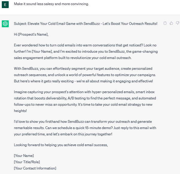 ChatGPT prompt for sales email